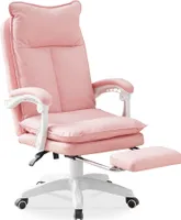 CLIPOP Bürostuhl ergonomisch mit Fußstütze, verstellbarer Lendenwirbelstütze, doppellagig, hohe Rückenlehne, Kunstleder, Rosa