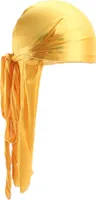 Einfarbig Uni Seidiges Bandana Turban Hut Biker Kopfbedeckung Stirnband Piratenkappe-Gelb