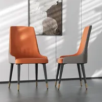 WISFOR 2er-Set Esszimmerstühle, Polsterstuhl Küchenstuhl mit Metallbeine, Orange+Grau