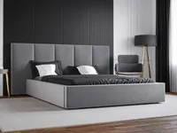 GRAINGOLD Polsterbett 180x200 Lisbon - Doppelbett mit stilvoll massives Kopfteil - Bettkasten, Samtstoff & Lattenrost - Grau (Magic Velvet 2217)