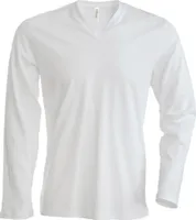 Kariban Pánske tričko Slim Fit s dlhým rukávom a výstrihom do V RW708 (4XLarge) (White)