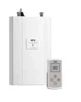 AEG elektronischer Kompakt-Durchlauferhitzer DDLE Kompakt FB 11/13 kW umschaltbar für die Küche, mit Fernbedienung, Starkstromanschluss 400 V, solargeeignet, Untertischmontage, 230769