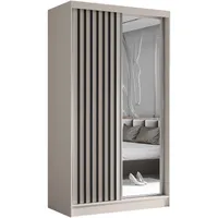BEAUTYSOFA Schrank mit Lamellen HELIX 120cm - Kleiderschrank im modernes Stil Garderobe mit Schwebetüren & Spiegel (Kaschmir + Schwarz)