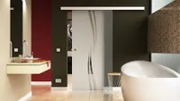 SADORA® Schiebetür komplett mit Laufschiene & Muschelgriffen & Glas Wellen-Design - (A) - SADORA BASIC Beschlag, 1025 x 2050 mm Glasschiebetür alles  Germany
