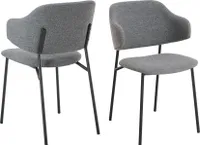 SalesFever Armlehnstuhl Bouclé 2er Set | Bezug Bouclé Stoff | Stuhlbeine Metall | B 54 x T 59 x H 83 cm | dunkelgrau – schwarz