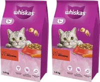 Whiskas Adult 1+ Katzentrockenfutter mit Rind, 2 Beutel, 2x1,4kg