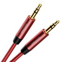 deleyCON 1,5m Nylon 3,5mm Klinke Audio Stereo AUX Kabel Klinkenkabel Audiokabel Nylonkabel Metallstecker Rot