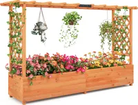 Hochbeet mit 2-seitigem Spalier & hängendem Dach, Pflanzkasten aus Tannenholz mit Drainagelöchern, vertikaler, Anbaubehälter (200x44x114 cm)