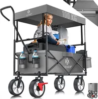 KESSER® Bollerwagen faltbar mit Dach Handwagen Transportkarre Gerätewagen | inkl. 2 Netztaschen und Einer Außentasche | klappbar | Vollgummi-Reifen | bis 100 kg Tragkraft | Mit Vorderrad-Bremse