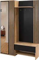 Garderobe Milo mit Lamellen Dielen-Set mit Spiegel Flur Schrank Wotan Eiche/Schwarz