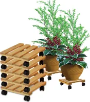 BigDean 5x Pflanzenroller eckig Buchenholz massives Holz 30 x 30 cm bis 120 Kg Rolluntersetzer