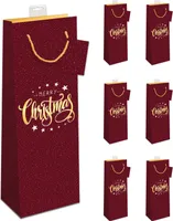 PremiumLine Geschenktaschen für Flaschen Weihnachten 6 Stück | Flaschentüten edle Geschenktüten für Wein Sekt Champagner | farbige Kordel, Namenskarte