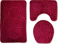 3 tlg. Badematten Set Badgarnitur Badteppich Badvorleger Badezimmermatte Teppich saugfähig WC Badezimmer Teppich Rutschfest Ständer Unterstützung, Farbe:Rot Kreis