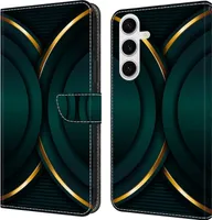 CLM-Tech Handyhülle kompatibel mit Samsung Galaxy A16 5G Hülle - Tasche aus Kunstleder - Klapphülle mit Ständer und Kartenfächern - Schutzhülle Wallet Case Cover goldener Rand Kontur
