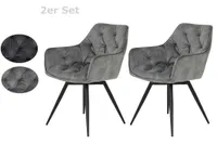 2er Set Sessel Armlehnen Stuhl Florentina - Samt Velvet Grau - Metallgestell Rundrohr Pulverbeschichtung schwarz 360° drehbar - 120kg  belastbar