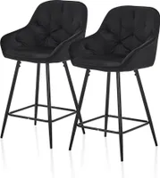 CLIPOP Samt Barhocker 2er Set, Barstuhl Thekenstühle, Sitzhöhe 65 cm, Schwarz