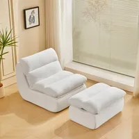okwish Schlafsofas Sitzsack Relaxsessel mit Fußstütze und mit Abnehmbare Rückenlehne und Sitzkissen,Klappstuhl, extra dicke Polsterung，Weiß