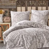 Bettwäsche 200x220 cm. 3 teilig set, beige, 100% Baumwolle/Renforcé, weiß barock gemustert, Sade V2