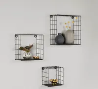 MARRAKESCH 3er Set Wandregal aus Metall Schwarz Sidney 30/25/20cm | Industrial Wandregale 3 TLG Hängeregal mit Holz ablagen | Regal Regale für die Wand im Kinderzimmer oder Badezimmer als Wanddeko