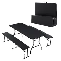 Bierzeltgarnitur klappbar 3-teilig Set Tisch + 2 x Bank Kunststoff Gartengarnitur wetterfest 180 cm Gartenmöbel Set Indoor & Outdoor mit Tragegriff