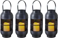 4x LED Solar Laterne mit flackernder LED Kerze Solarlaterne Wetterfest Hängelampe Dekolampe Solarleuchte Solarlampe