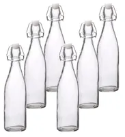 Szklana butelka o pojemności 1,0 l, przezroczysta, z uchylną pokrywą - zestaw 6 sztuk