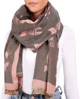 BRUBAKER Cashmirillo Damen Schal mit Katzen Muster - 70 x 200 cm - Wollschal für Herbst und Winter - Weiches Kaschmir-Gefühl, Rosa und Grau