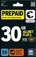 congstar Prepaid Allnet L: 30 GB Datenvolumen & Flatrate für Telefonie und SMS, 5G-Speed, EU-Roaming