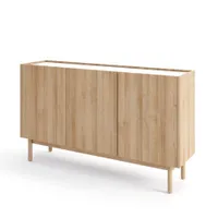 Komoda BETTSO BOHO 144x83 cm světle hnědý dub bílý mramor dřevěné nohy třídveřová předsíň obývací pokoj ložnice moderní