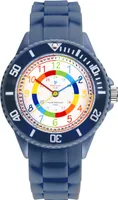Alienwork Kids Lernuhr Kinderuhr Jungen Mädchen Marineblau Silikon-Armband Mehrfarbig Kinder-Uhr Wasserdicht 5 ATM Zeit Lernen