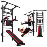 Hop-Sport Sprossenwand Turnwand HS-1008K mit Dip-Station, Klimmzugstange und Sit-Up-Bank, Bauchtrainer & Dip Bar für Zuhause