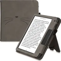 kwmobile Schutzhülle kompatibel mit Tolino Vision 6 Flip Hülle - Cover mit Handschlaufe - Katze Miau Grau