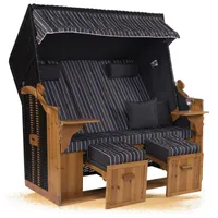 XXL Premium Strandkorb Royal Vollholz Polyrattan 2-Sitzer Holz Uni Anthrazit