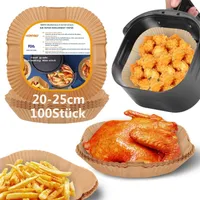 Backpapier für Heißluftfritteuse XXL 5-7,3 L, 100 Stück 20-25cm Air fryer Backpapier Antihaft Einwegschalen Luftfritteuse Pergamentpapier Liner Kompatibel mit COSORI,Philips,Cecotec Airfryer