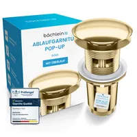 Bächlein Pop Up Ablaufgarnitur mit Überlauf für Waschbecken & Waschtisch - Gold