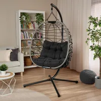di volio Hängesessel mit Gestell CORTA grau, Hängestuhl für Indoor & Outdoor, bis 150 kg belastbar, Hängeschaukel aus robusten Materialien, inkl. Kissen, klappbar