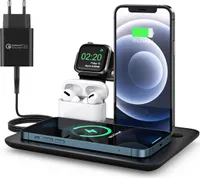 Wisam® 4 in 1 Multifunktion 15W QI Ladestation für Airpods Apple Watch iPhone USB-C und Lightning