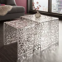 Stylischer Couchtisch ABSTRACT 2er Set silber im Gap Design Wohnzimmertisch Modern Satztische Tische