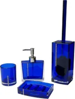 4tlg Set Bad Accessoires WC Bürste Seifenspender Mundspülbecher Seifenschale Marilyn Blau