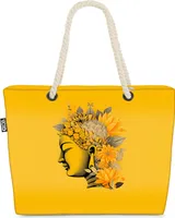 VOID Buddah Blumen Asien Statue Strandtasche Shopper 58x38x16cm 23L XXL Einkaufstasche Tasche Reisetasche Beach Bag