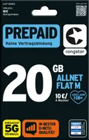 congstar Prepaid Allnet M: 20 GB Datenvolumen & Flatrate für Telefonie und SMS, 5G-Speed, EU-Roaming