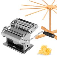 bremermann Nudelmaschine für Spaghetti, Pasta und Lasagne inkl. Nudeltrocker aus Bambus als Set, silber