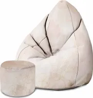 Dreamroots Bean Bag 80x80x120cm Sitzsack mit Lehne und Hocker und Bezug Sitzkissen Boden Sack Bubibag Sitzsack mit Füllung  mit Boho Beige Flowers