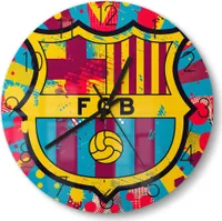DEQORI Glasuhr Ø30 cm Zahlen 'Wappen FC Barcelona' Wanduhr Glas Uhr Design leise Küchenuhr