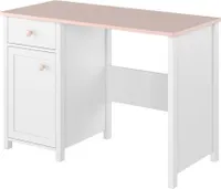 Minio, biurko "LUNA 1", 110 cm, drzwiczki, 2 szuflady, kolor biały/różowy