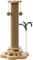 Katzenkratzbaum, Kratzbaum mit Ball und Federspielzeug, interaktiver Kratzbaum mit Kugelbahn für Hauskatzen
