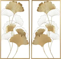 2 Stück Gold Ginkoblätter Wanddeko Metall Wandbild 3D Wandskulpturen für Wohnzimmer Büro Schlafzimmer