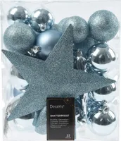 Weihnachtskugeln Kunststoff mit Christbaumstern 33er Set - Eisblau