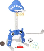 Jiubiaz Kinder Basketballkorb 4 in 1 Basketballständer Höhenverstellbar Korbanlage Spielplatz Fußballtor Golf Wurfring inkl. Bälle