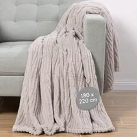 HOMELEVEL Beige Sherpa Decke Sofa 150x220 - Warme und Weiche Kuscheldecke Flauschig - Pflegeleicht Waschmaschinenfest - Sofadecke Couchdecke -